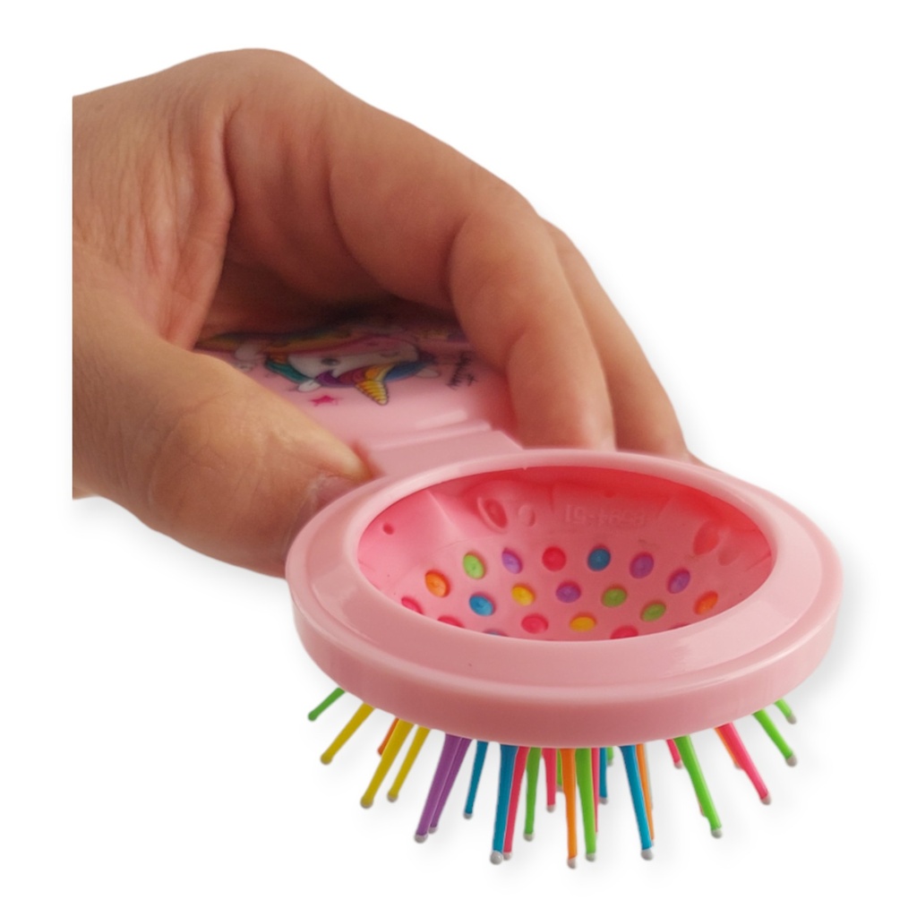 Cepillo infantil unicornio, plegable con espejo